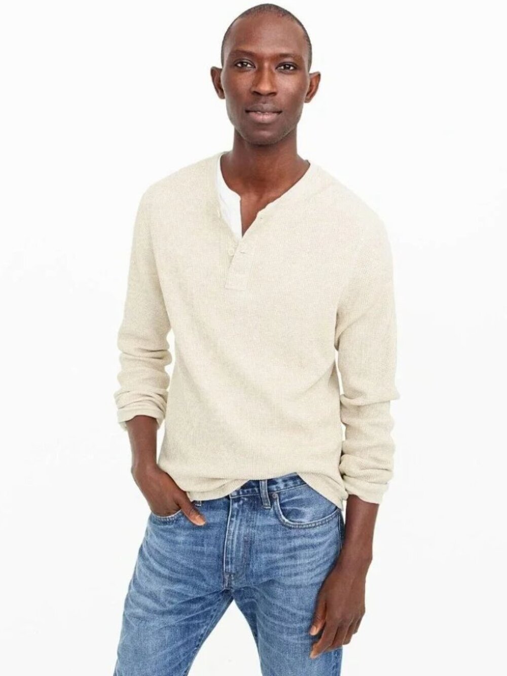 Men's WALLACE & BARNES x J CREW Greige Waffle Knit Henley T-Shirt, Size M